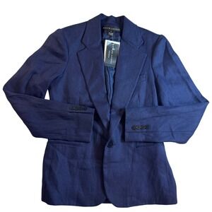 Vintage Ralph Lauren Black Label Navy Blue 100% Linen Blazer Women's Size 10